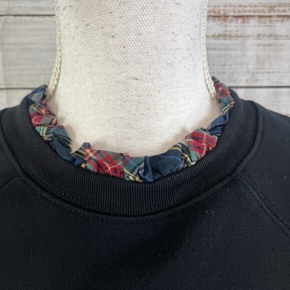 J. Crew Pull Over Sweatshirt sz Small Navy Blue Red Plaid Ruffle Casual Stretch - Picture 3 of 8